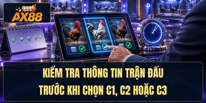 Kiểm tra thông tin trận đấu trước khi chọn C1, C2 hoặc C3